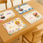 Personalized Flower Cartoon Character Rectangle Linen Placemat with Name Dining Decor Daily Use Birthday Gift for Kids Family