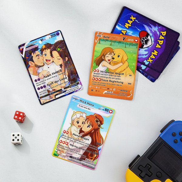 Personalisierte lustige klassische TCG Poke Karte mit Foto Glitzer-Spielkarte Geburtstag Geschenk für Familie Freunde