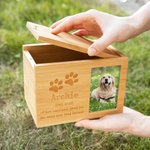 Henkilökohtainen tassutulostus puinen lemmikkieläinten tuhkauurnin tuhka laatikko valokuvalla ja kaiverrettu teksti Memorial Sympathy lahja lemmikkieläinten omistajille ystäville
