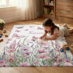 Personalized Pink Wildflower Butterfly Soft Throw Baby Blanket with Name Home Decor Birthday Baby Shower Gift for Newborns Girls