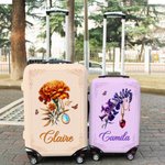 Personalized Multicolor Birth Flower Birthstone Luggage Cover Fits 18-32 Inches Suitcase with Name Travel Accessories Birthday Gift for Women