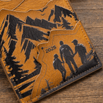 Personalized Compass Mountain Crazy Horse PU Card Holder Wallet with Acronym Father's Day Gift for Father