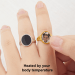 Personalized Heat-Activated Hidden Photo Sterling Silver Ring with Two Birthstones and Text Memorable Jewelry Birthday Anniversary Gift for Women