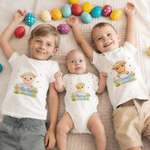 Personalized Flower Circle Cartoon Easter Bunny 100% Cotton Bodysuit Kid's T-shirt with Name Baby Shower First Easter Gift for Baby Kid