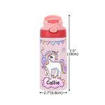 Personalised Fantasy Unicorn Rainbow Star 12 oz Insulated Water Bottle with Name and Silicone Straw Daily Use Birthday Back to School Gift for Girls