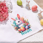 Personalized Cute Bunny Super Absorbent Waffle Tea Towel with Name Kitchen Decor Easter Gift for Boys Girls