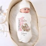 Personalized Some Bunny Loves You 1st Easter Soft Baby Bodysuit Receiving Blanket Swaddle Hat Set with Name Birthday Baby Shower Gift for Newborns