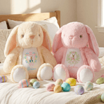 Personalized Floral Frame Cute Bunny Easter Bunny Stuffed Toy with Name Easter Egg Hunt Gift for Kids Boys Girls