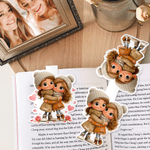 Personalized Heart Hugging Cartoon Character Magnetic Bookmark Clip with Name Anniversary Valentine's Day Gift for Couple Sister Book Lover