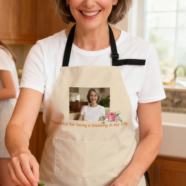 Personalised Flower Lip Print Easter Rabbit Photo Apron with Text and Pockets Cooking Activities Valentine's Day Easter Gift for Family Cooking Lover