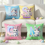 Personalised Cute Easter Eggs Rabbit Initial Cushion Cover with Name Home Decor Easter Gift for Family Kids