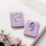 Personalized Birthstone Birth Flower PU Leather Magnetic Bookmark Clip with Name Reading Accessory Birthday Gift for Book Lover Friends