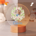 Personalised Flower Easter Bunny Acrylic LED Night Light with Name and Wooden Base Home Decor Easter Gift for kids