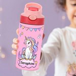 Personalised Fantasy Unicorn Rainbow Star 12 oz Insulated Water Bottle with Name and Silicone Straw Daily Use Birthday Back to School Gift for Girls