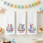 Personalized Cute Bunny Super Absorbent Waffle Tea Towel with Name Kitchen Decor Easter Gift for Boys Girls