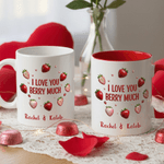 Personalized I Love You Berry Much Strawberry Design 11 oz 15 oz Ceramic Mug with Name and Coaster Valentine's Day Birthday Gift for Couple