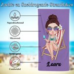 Gepersonaliseerde Sneldrogende Oversized Strandlaken met Cartoonfiguur in Zwemkleding en Naam Zomerse Must-have en Verjaardagscadeau voor Familie