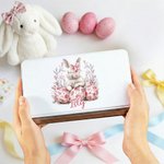 Personalisierte Aquarell Adorable Bunny Floral Food Grade Metall Keksdose Aufbewahrungsbox mit Namen Perfekte Ostern Party Geschenk für Kinder