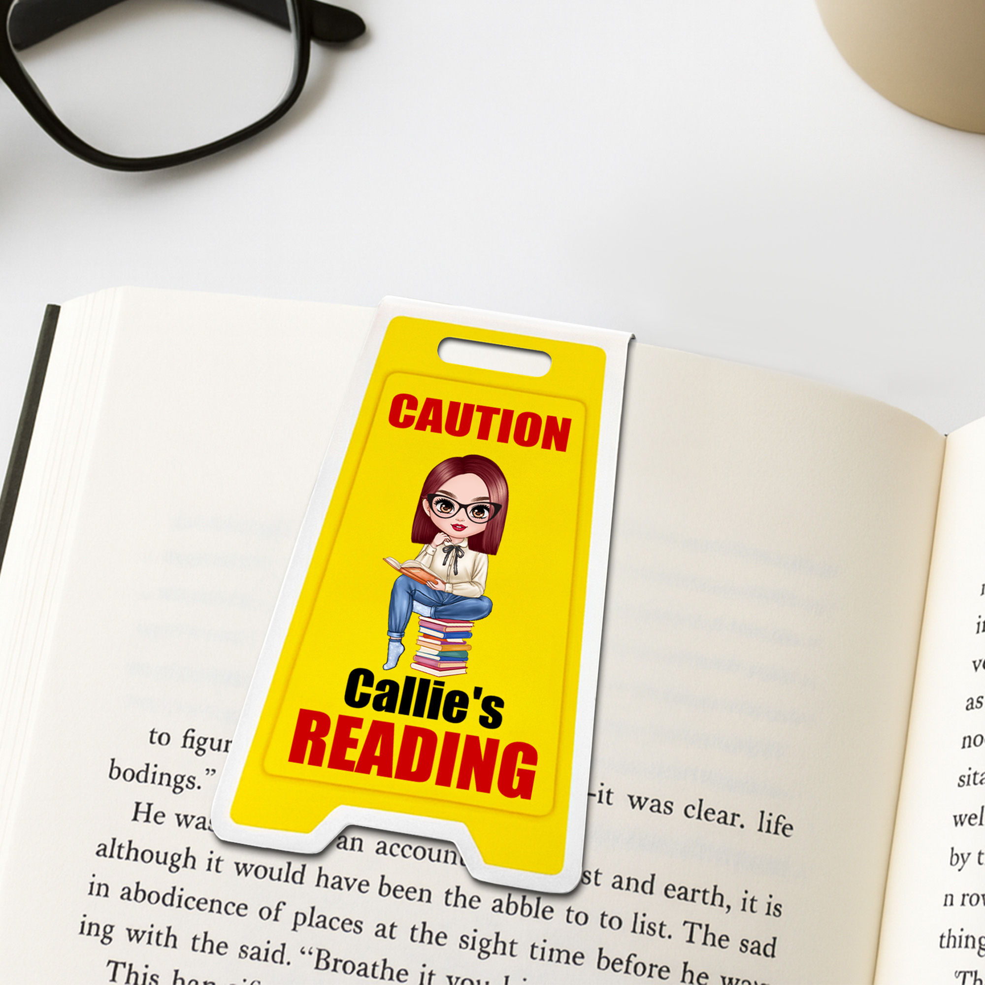 Personalized Caution Sign Style Cartoon Character Magnetic Bookmark Clip with Name Reading Corner Birthday Gift for Bookworms