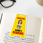 Personalized Caution Sign Style Cartoon Character Magnetic Bookmark Clip with Name Reading Corner Birthday Gift for Bookworms