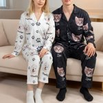 Personalised Cute Paw 1-5 Pet Face Photo Avatar Long-Sleeved Pyjamas Set with Name Birthday Gift for Women Men Pet Lover