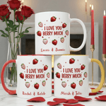 Personalized I Love You Berry Much Strawberry Design 11 oz 15 oz Ceramic Mug with Name and Coaster Valentine's Day Birthday Gift for Couple