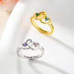 Personalisierte Interlocking 2 Herz Birthstone Sterling Silber Ring mit Text und Name Valentinstag Geburtstag Jahrestag Geschenk für Freundin Frau