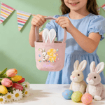 Cestino pasquale personalizzato multicolore con nome e iniziali per coniglietti, regalo di Pasqua per bambini e bambine.