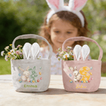 Cestino pasquale personalizzato multicolore con nome e iniziali per coniglietti, regalo di Pasqua per bambini e bambine.