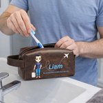 Personalized Cartoon Man Character Airplane PU Leather Toiletry Bag with Name and Text Travel Accessories Birthday Gift for Man Father