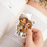Personalized Heart Hugging Cartoon Character Magnetic Bookmark Clip with Name Anniversary Valentine's Day Gift for Couple Sister Book Lover
