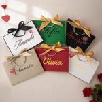 Personalised Bow Heart Rose Gift Bag with Name Valentine's Day Anniversary Gift for Couple