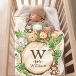 Personalised Cute Cartoon Jungle Animals Soft Throw Blanket with Name and Text Nusery Room Decor Birthday Baby Shower Gift for Kids