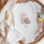 Personalized Some Bunny Loves You 1st Easter Soft Baby Bodysuit Receiving Blanket Swaddle Hat Set with Name Birthday Baby Shower Gift for Newborns
