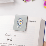Personalized Birthstone Birth Flower PU Leather Magnetic Bookmark Clip with Name Reading Accessory Birthday Gift for Book Lover Friends