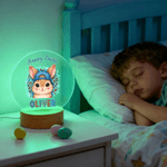 Personalised Leopard Print Cartoon Rabbit LED Acrylic Night Light with Name Easter Gift for Babies Children Newborn