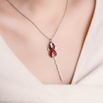 Personalised Heart Birthstone Silk Cross Necklace with Name Dainty Jewellery Baptism Birthday Gift for Christians Women