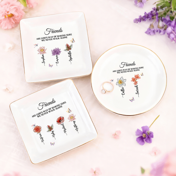 Personalised Crystal Birth Flower Butterfly Ceramic Jewellery Dish with Name and Text Daily Use Birthday Gift for Besties Friends Family