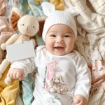 Personalized Some Bunny Loves You 1st Easter Soft Baby Bodysuit Receiving Blanket Swaddle Hat Set with Name Birthday Baby Shower Gift for Newborns