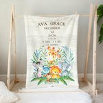Personalised Cute Cartoon Jungle Animals Soft Throw Blanket with Name and Text Nusery Room Decor Birthday Baby Shower Gift for Kids