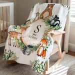Personalised Cute Cartoon Jungle Animals Soft Throw Blanket with Name and Text Nusery Room Decor Birthday Baby Shower Gift for Kids