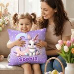 Personalised Cute Easter Eggs Rabbit Initial Cushion Cover with Name Home Decor Easter Gift for Family Kids