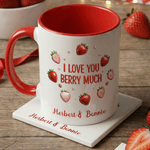 Personalized I Love You Berry Much Strawberry Design 11 oz 15 oz Ceramic Mug with Name and Coaster Valentine's Day Birthday Gift for Couple