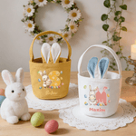 Cestino pasquale personalizzato multicolore con nome e iniziali per coniglietti, regalo di Pasqua per bambini e bambine.