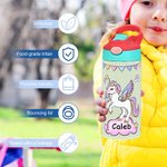 Personalised Fantasy Unicorn Rainbow Star 12 oz Insulated Water Bottle with Name and Silicone Straw Daily Use Birthday Back to School Gift for Girls
