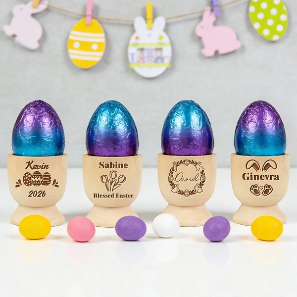 Huevo de Pascua Personalizado Conejo Huevera de Madera con Nombre y Texto Huevera Regalo de Pascua para Niños Familia