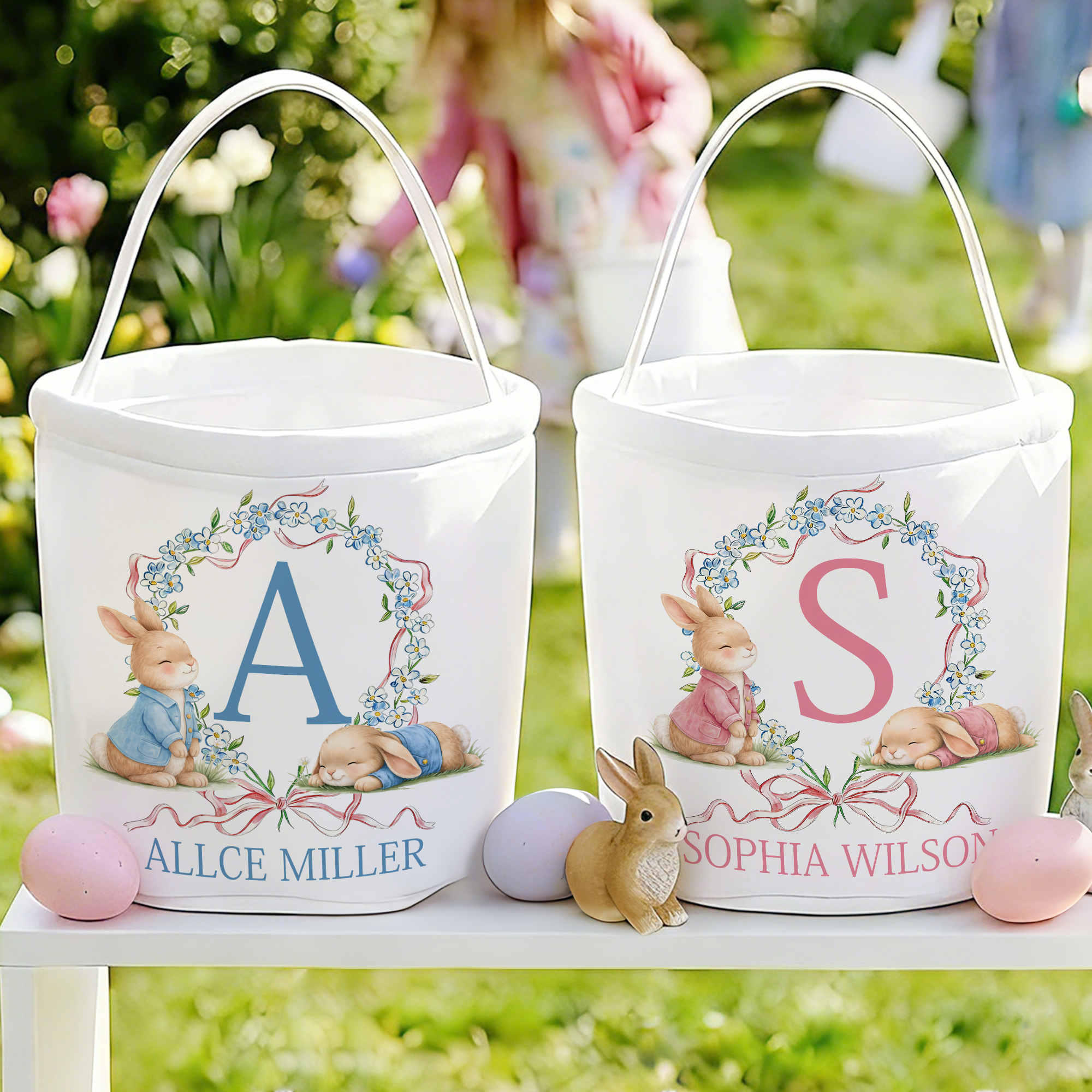 Panier de Pâques personnalisé avec nom et initiale Cadeau de Pâques pour garçons filles