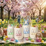 Personalised Floral Easter Eggs Cute Bow Bunny Reusable Easter Basket with Name and Bunny Ears Happy Easter Gift for Kids
