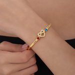 Personalized Love Knot Zircon Birthstones Bracelet with Engraved Name Birthday Anniversary Valentine's Day Gift for Women