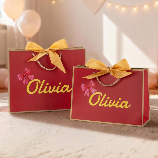 Personalised Bow Heart Rose Gift Bag with Name Valentine's Day Anniversary Gift for Couple